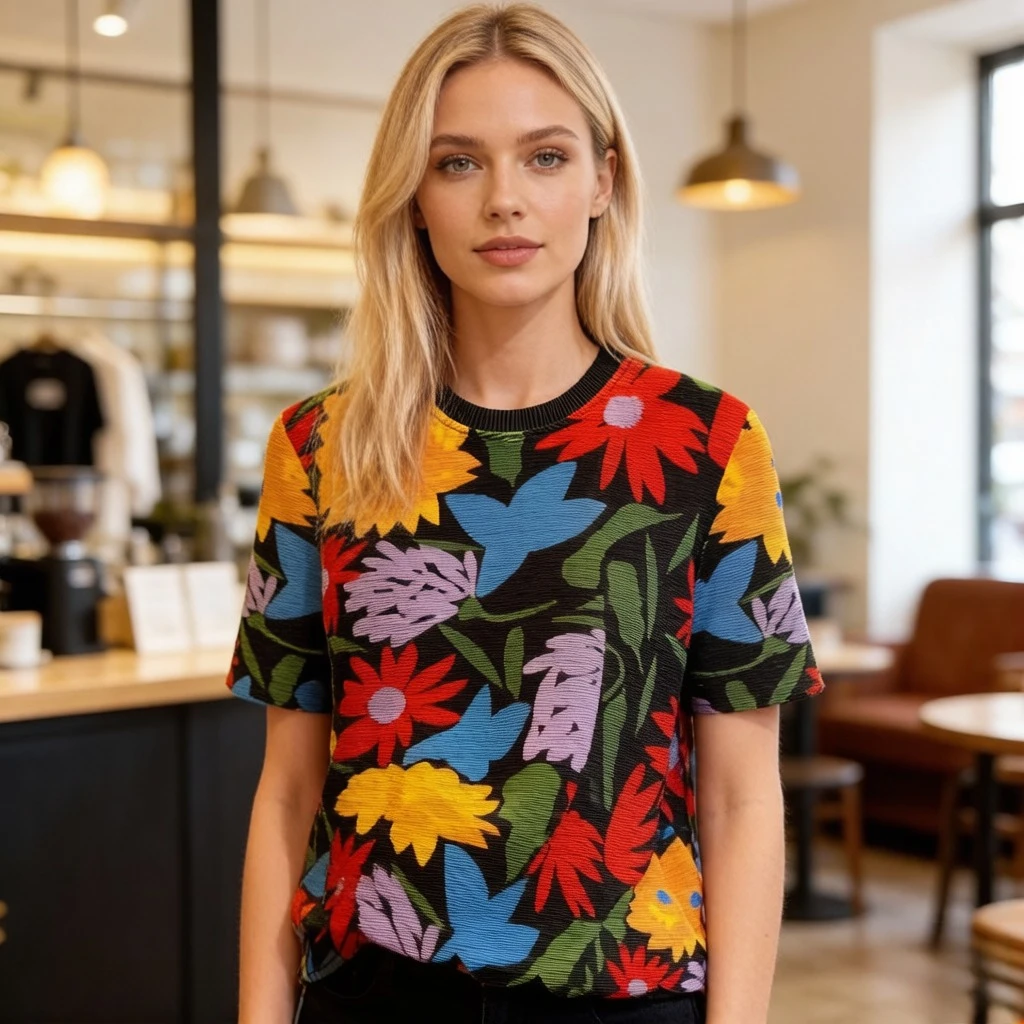 

Miyake Pleats 2026 Spring/Summer New Print Crew Neck Pleated Top Women's Commuter Fashion Loose-Fit Short-Sleeve T-Shirt Pleat