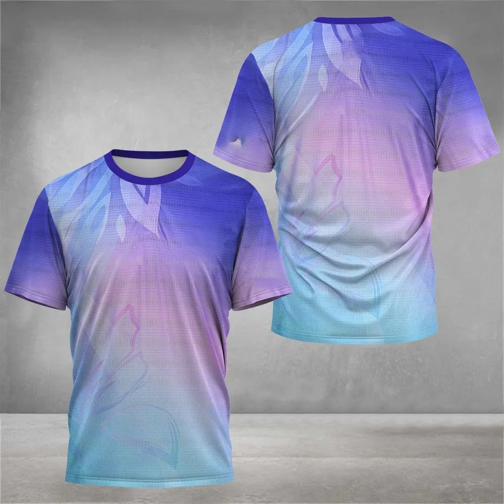 New Bright Color 3D Printing Sports T-shirt Comfortable Breathable Casual Short Sleeved Round Neck Apparel for Adult and Child