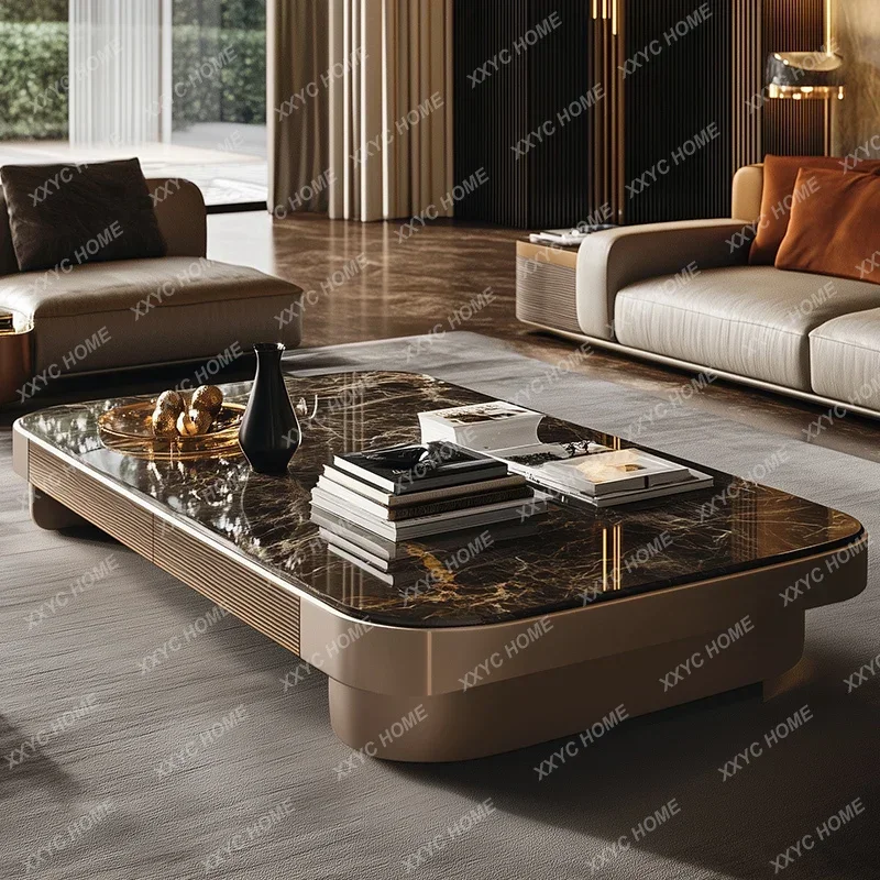 A Light luxury high-grade supercrystalline stone coffee table marble household solid wood coffee table