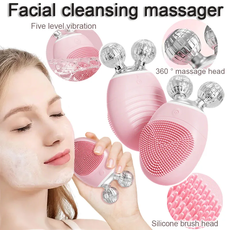 Detergente viso elettrico in silicone a rullo per pulire i pori, punti neri, detergente viso lifting, rassodante e vibrante