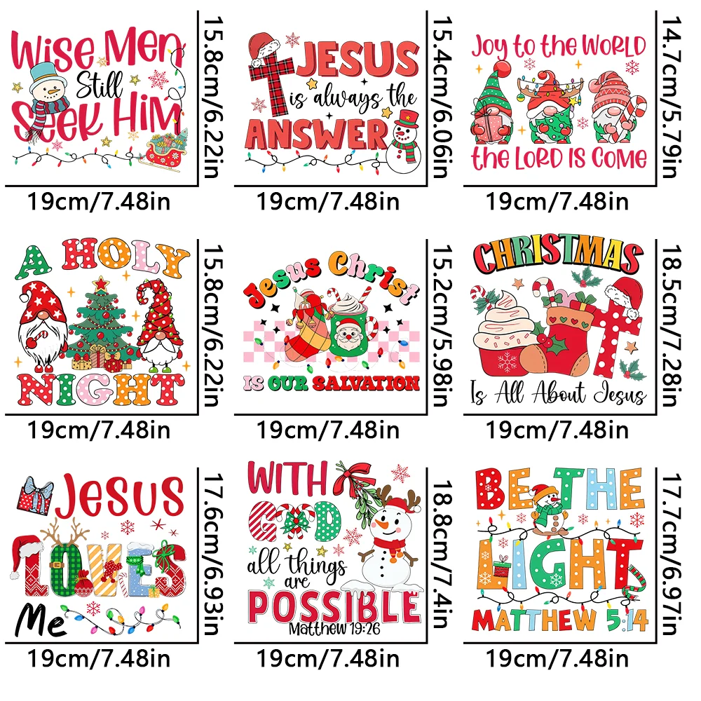 9-Piece Set Christmas Fun Pattern Heat-Transfer Vinyl Stickers - Including cute elements like snowmen, Santa Claus and elves, th