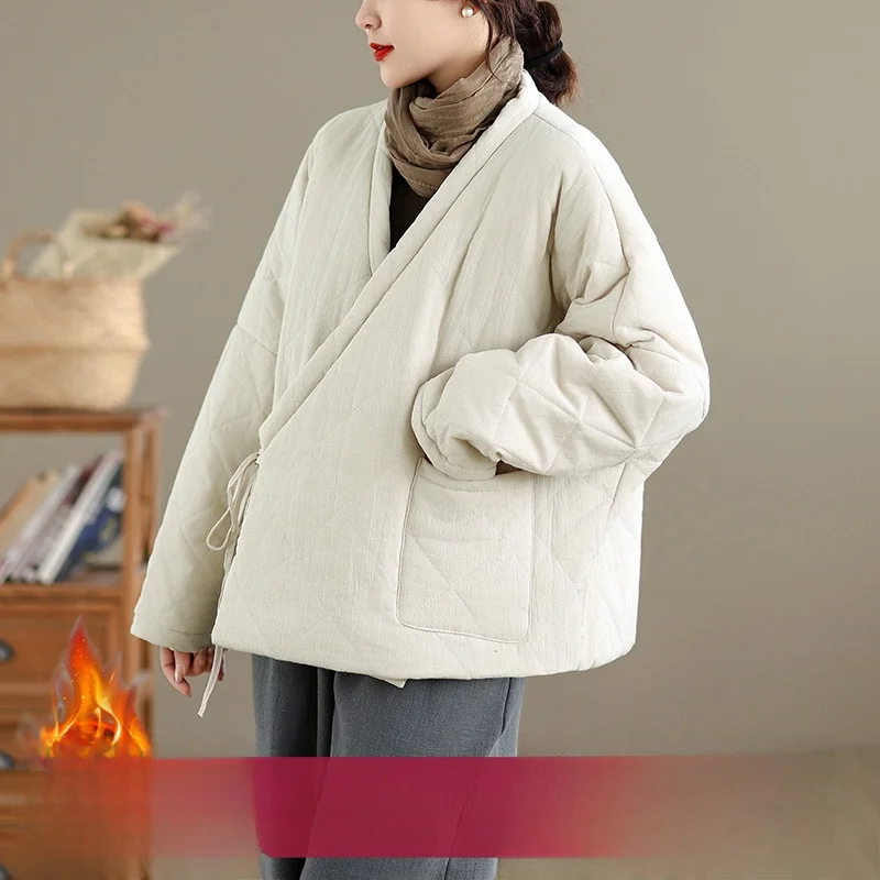 

Женское хлопково-льняное пальто Jaet, зимнее новое оригинальное пальто Zen Mind в китайском стиле на пуговицах сбоку, хлопковая верхняя одежда