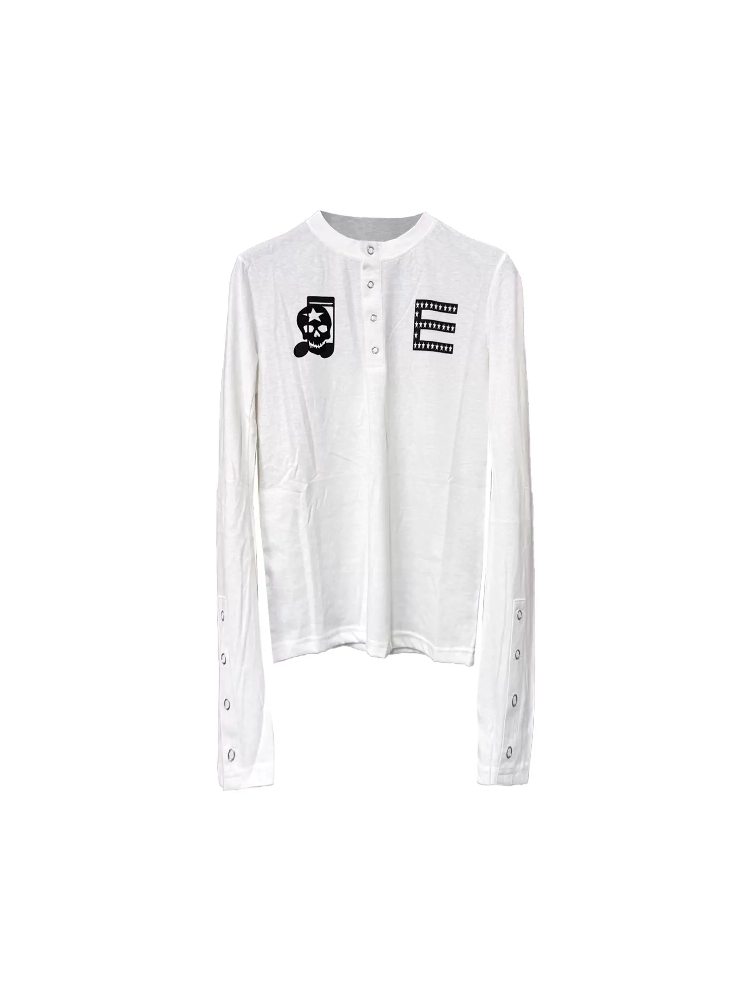Slim Fit Long Sleeve Henry Collar T-Shirt Dark Skull Subculture Design Women's Fashion Top Breathable Comfortable Base Shirt