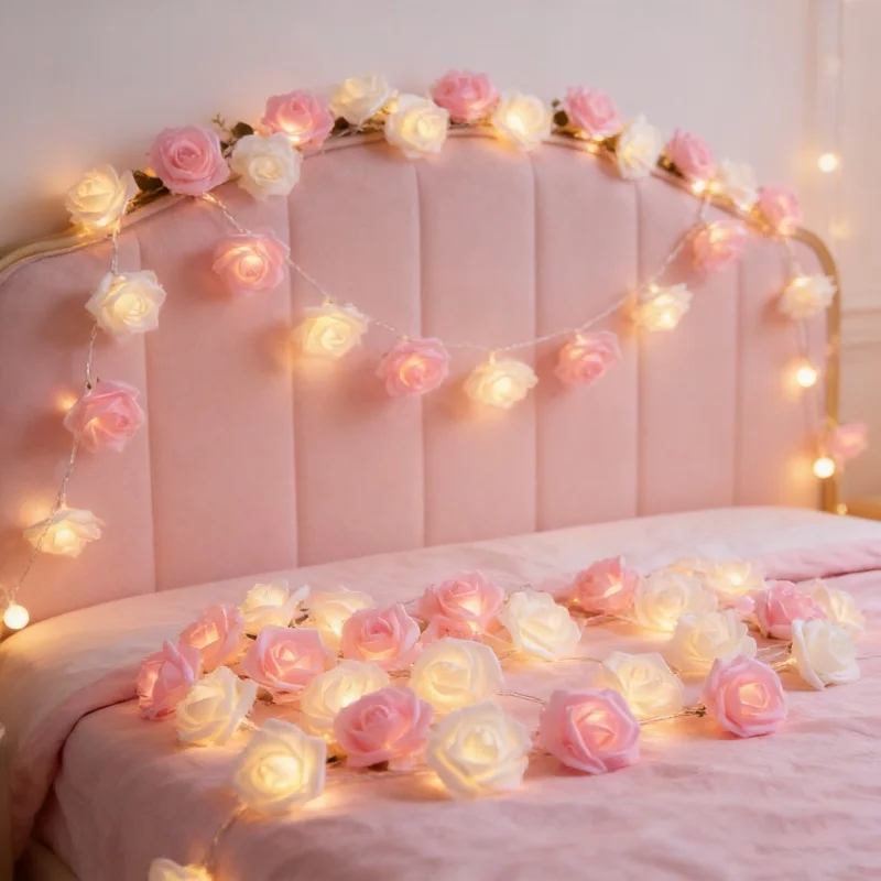 3M 20LEDs Festoon Rose Flower String Light Wedding Fairy Battery Garland Lights for Party Mother's Day Home Bedroom Decoration