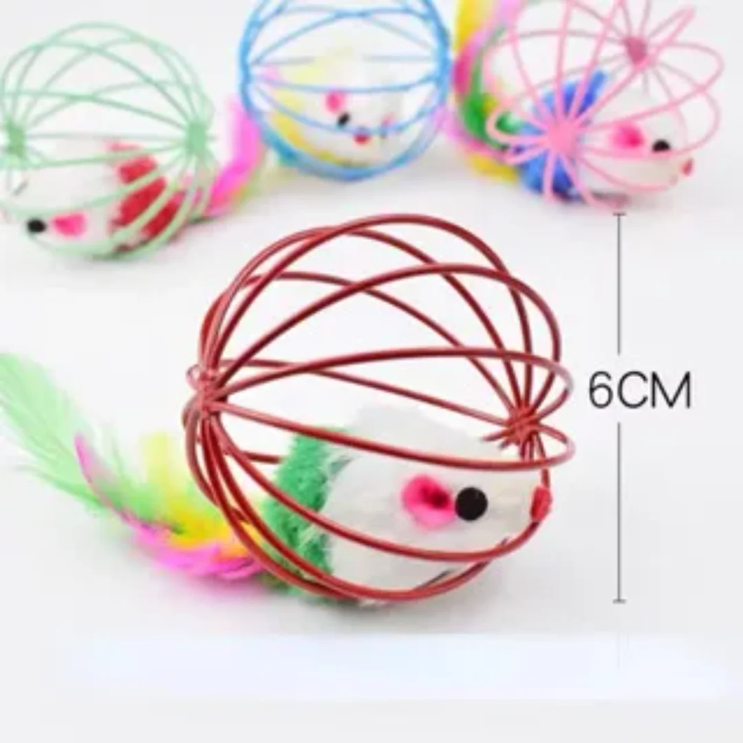 Brinquedo Bolinha Para Gato Gaiola Redonda Com Ratinho - CORES SORTIDAS