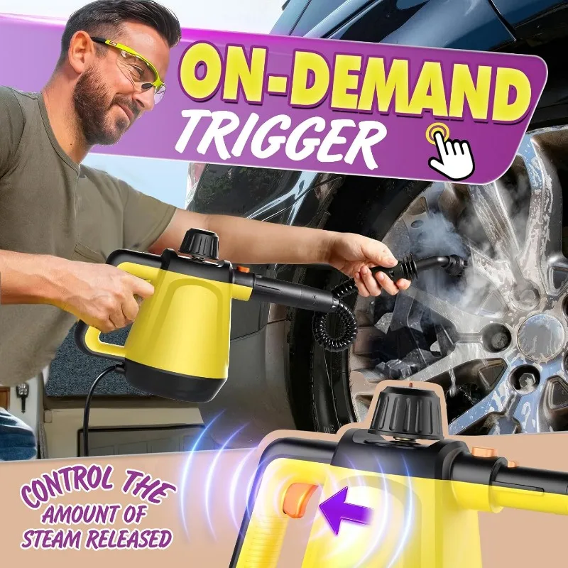 Natural Multi-Surface Handheld Steam Cleaner with 10 Accessories, 13OZ Pressurized Multipurpose On Demand Steam Cleaner for Home