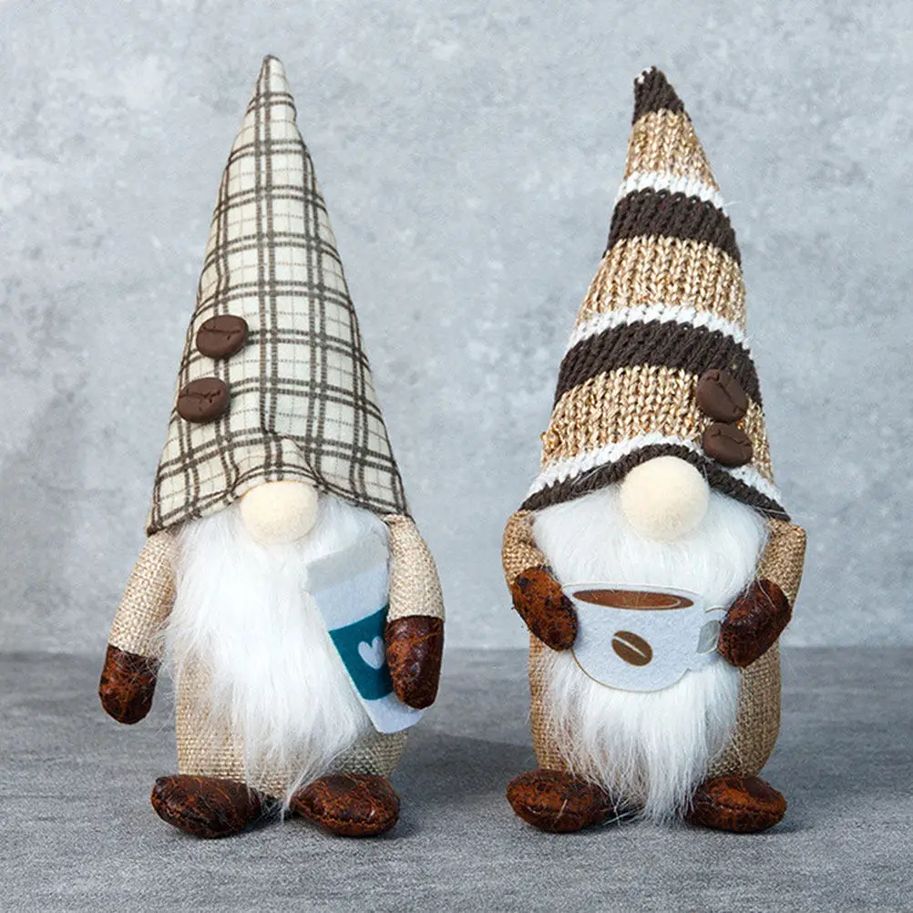 2Pcs Coffee Gnome Adorable Dwarf Festival Ornament Home Desktop Table Decor Cute Cartoon Decoration for Party Holiday Scene