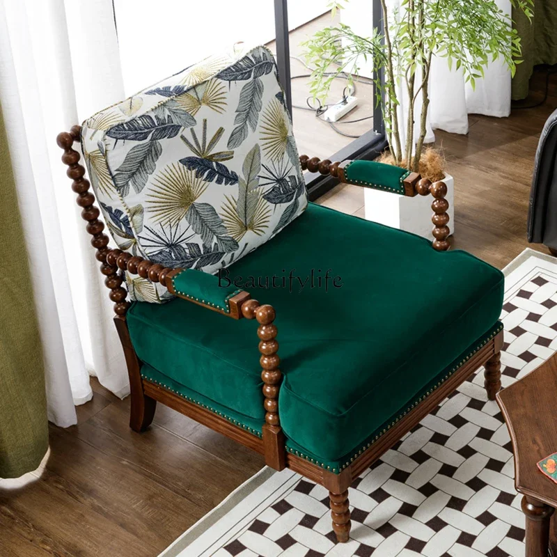 

55American all-solid wood fabric lazy sofa chair retro medieval leather tiger chair