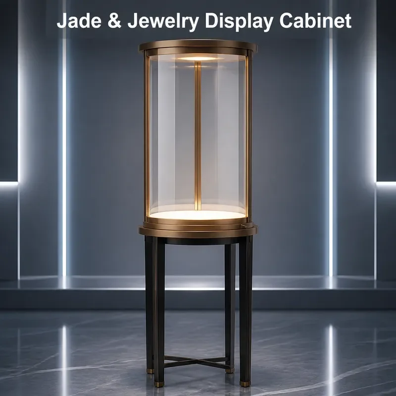 Round Jewelry Display Cabinet Jade Storage High Showcase for Diamond Necklace Watch Independent Display Stand