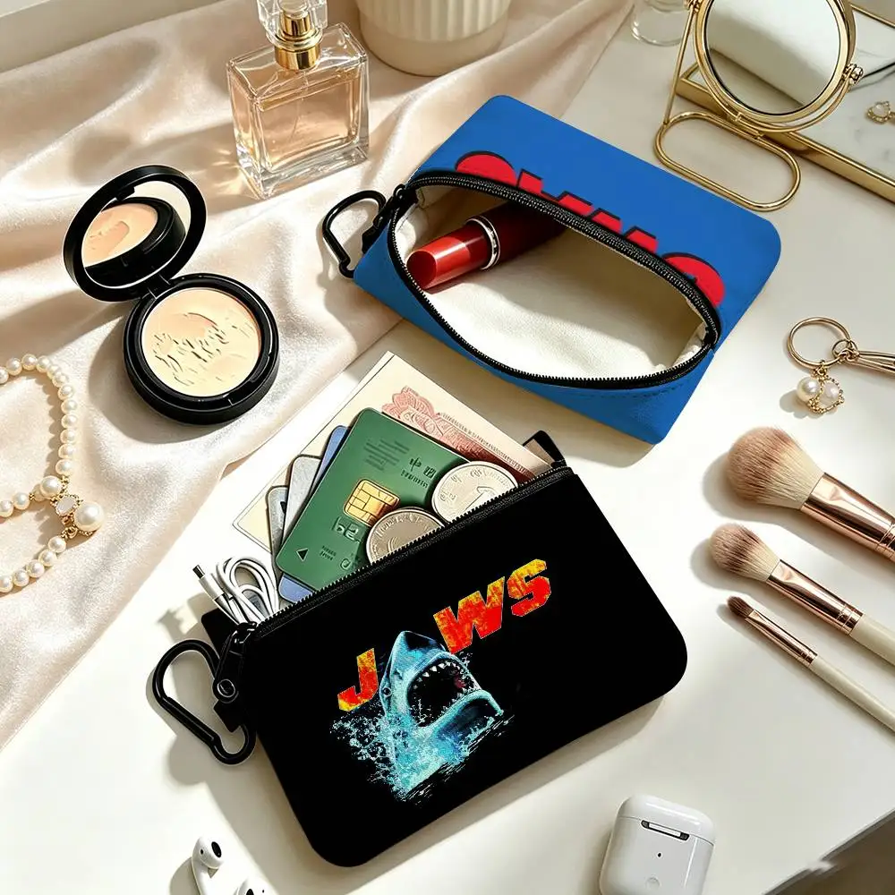 JAWS Movie  Lightweight Oxford Fabric Coin Purse Carabiner Hook Design Mini Card Key Organizer Bag