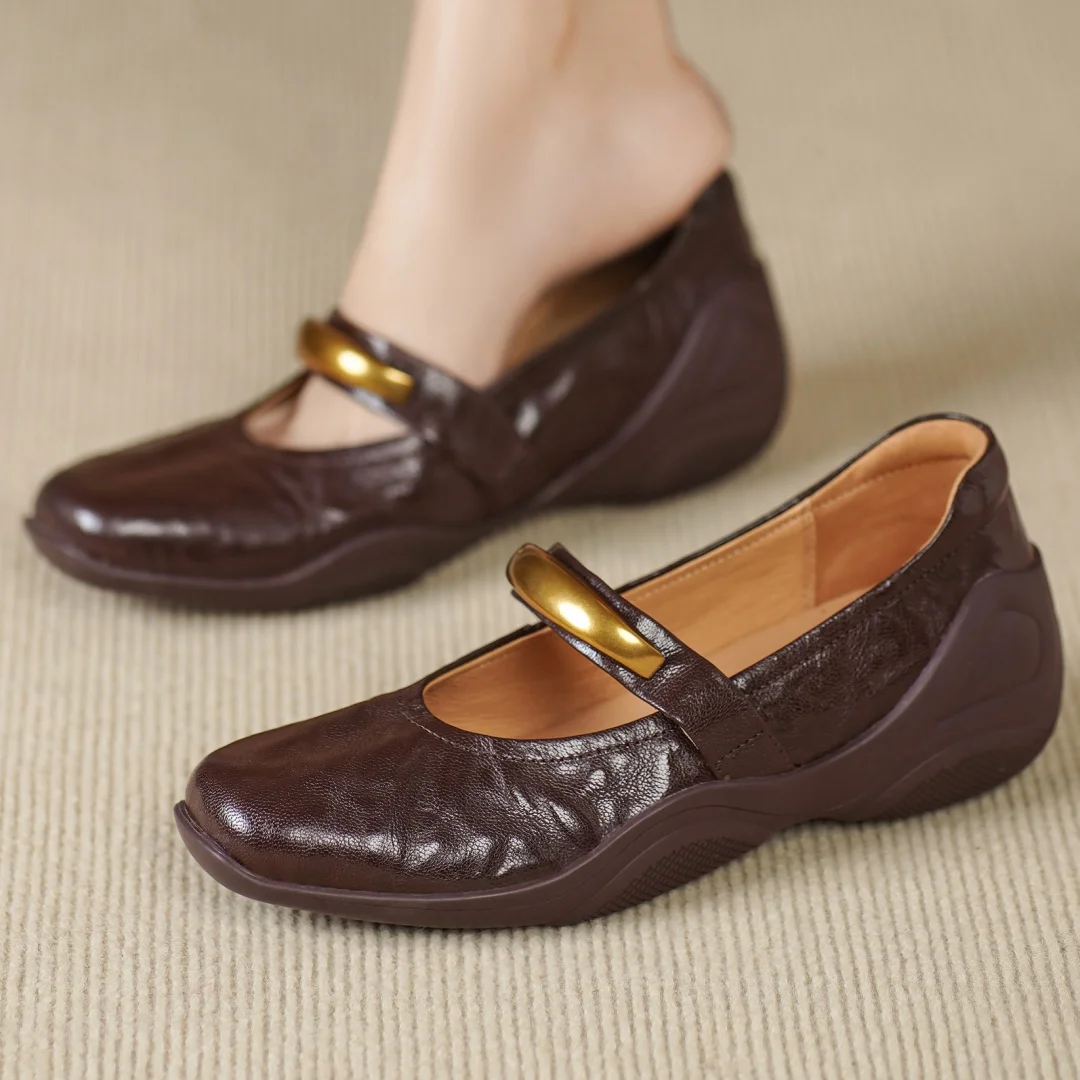 

Danxuefei женские плиссированные кроссовки из овчины с квадратным носком и металлической пряжкой без шнуровки Мэри Джейн на плоской подошве, мягкая удобная обувь высокого качества 40