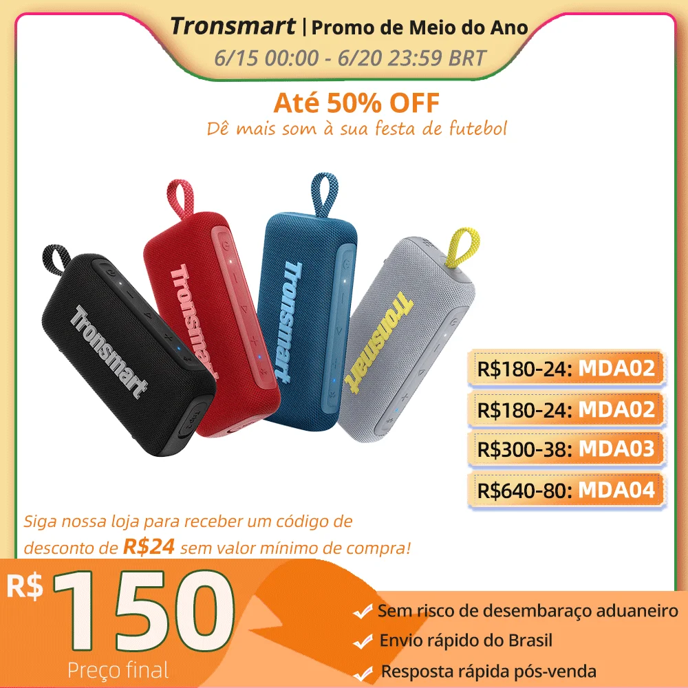 caixa de som Tronsmart Trip 2 caixa som bluetooth, Alto-falante portátil Bluetoth com graves aprimorados, IPX7 à prova d'água, 20 horas de reprodução, para camping, presente de Halloween