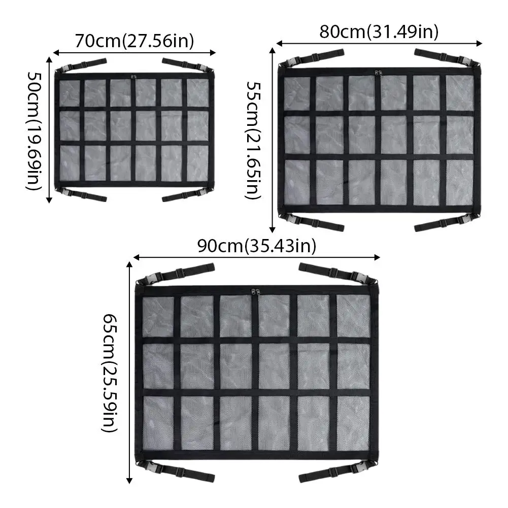 3size Car Roof Top Ceiling Cargo Net Pocket Mesh Organizer Bag Universal 90x65CM Anti Sagging Luggage For SUV Van Camping Cab