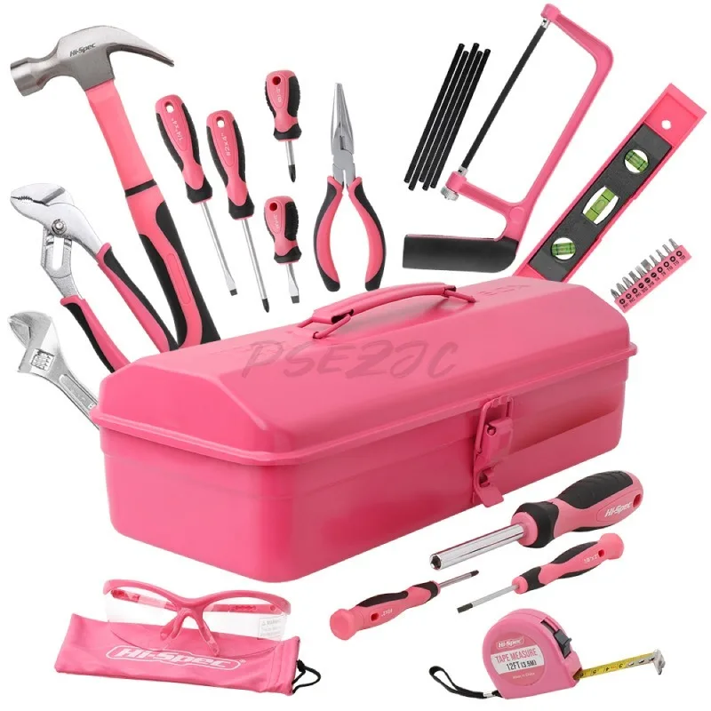

32pcs/set of Set Pink Household Toolbox Hammer Wrench Hardware Tools Household Tools Portable