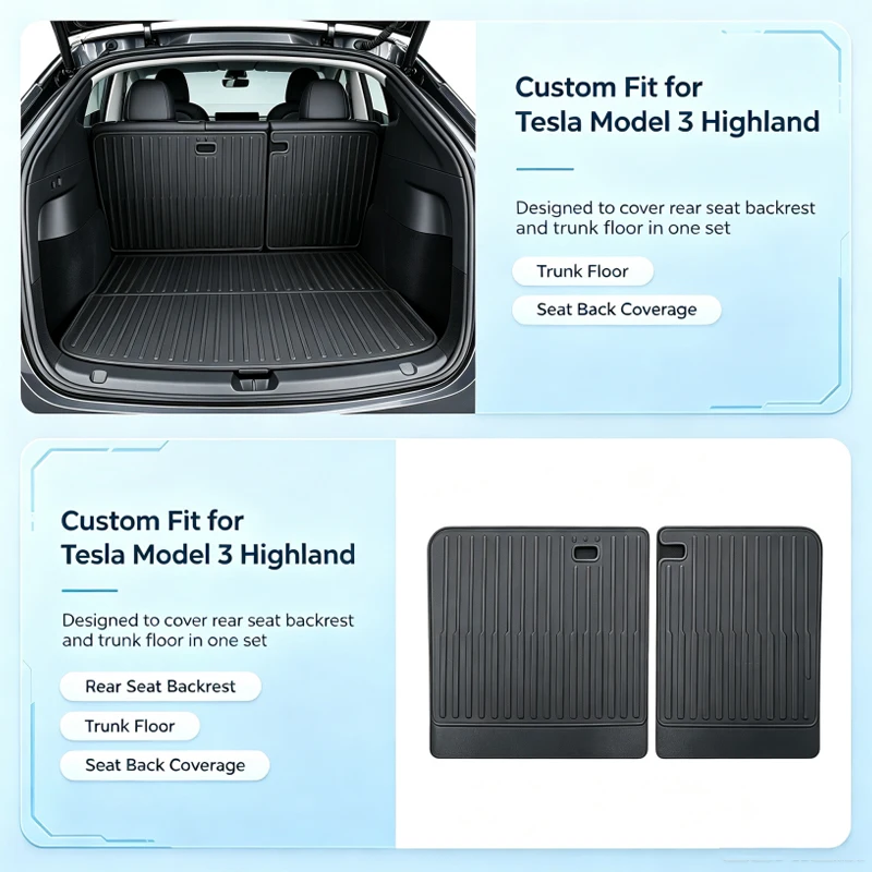 For Tesla Model 3+ Highland Rear Seat Back Cover TPE Rear Backrest Protector Pad Waterproof Split Cargo Liner Pet Anti-dirty Pad