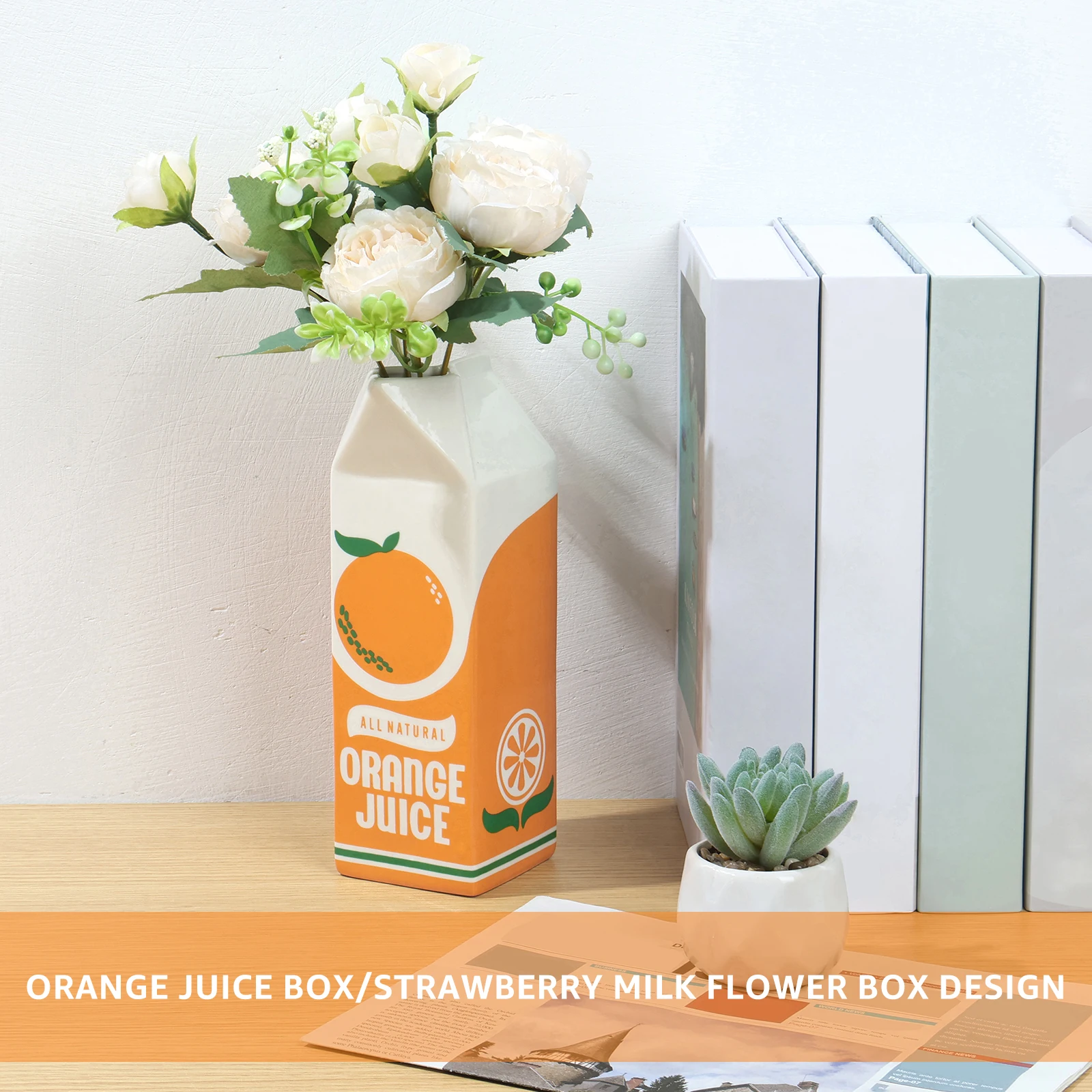 Orange Juice Vase Vintage Juice Box Vase Cute Creative Flower Vases Decor Cute Ceramic Vase Multipurpose Decorative Vase for