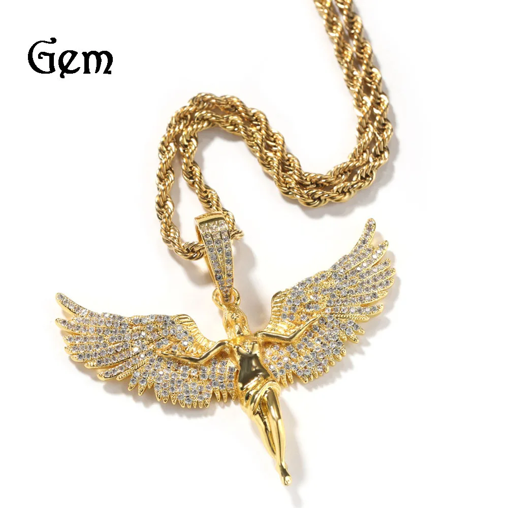 

Vintage unisex gold studded angel wings accessories Pendant Unisex men and women rap events chain