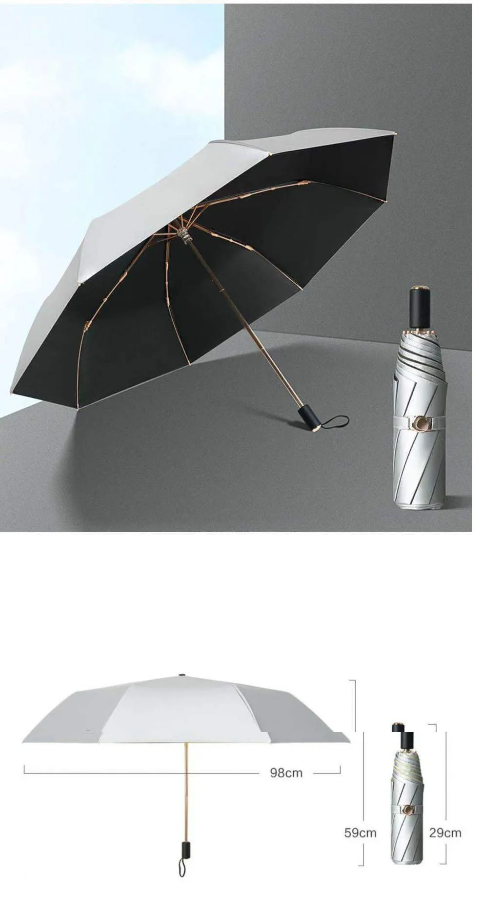 Double Layer Titanium Silver UPF50 Umbrella Sunscreen Anti-UV Sun Umbrella Three-fold Rain Umbrella Folding Umbrella Sunshade