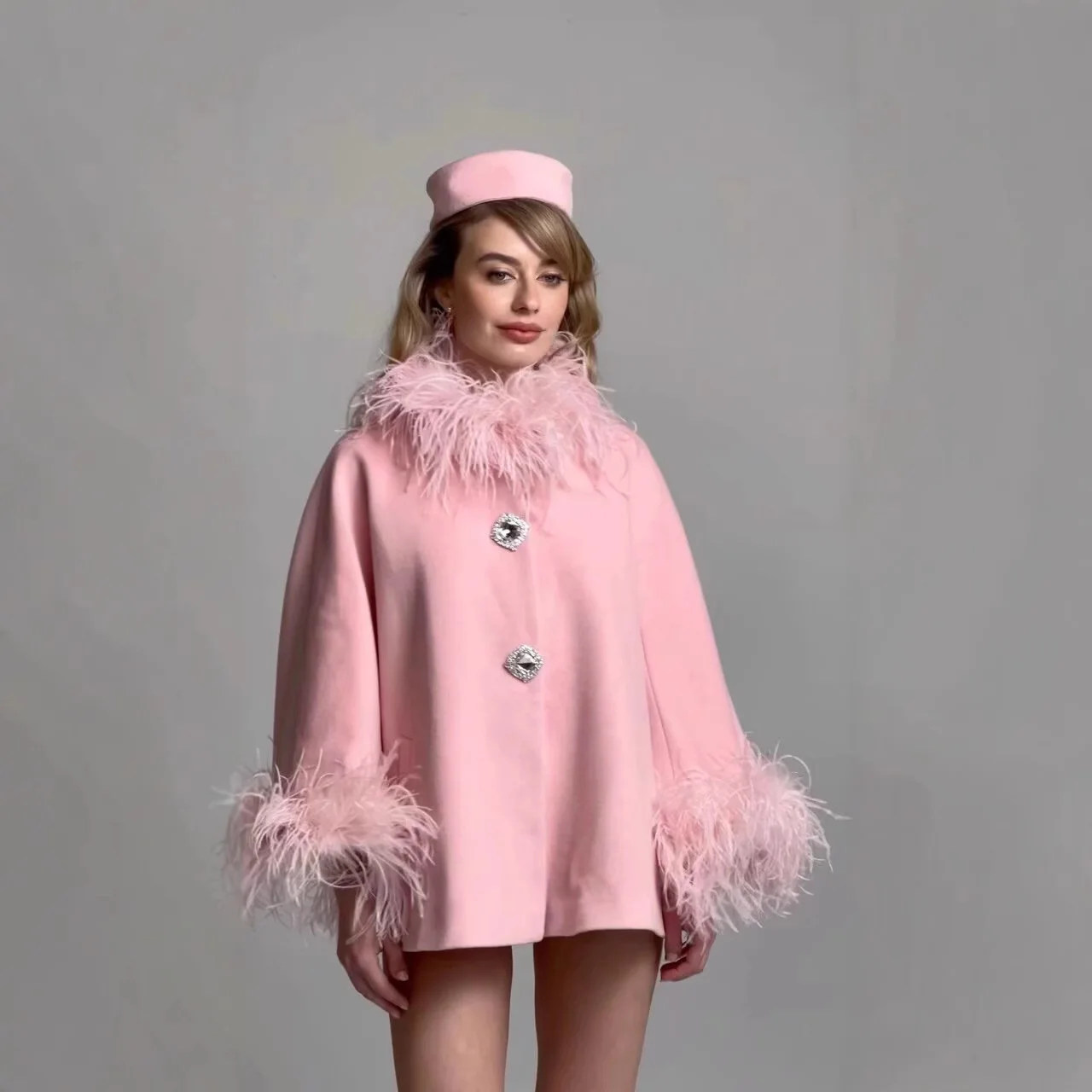 

Women's Elegant Fashion Long Sleeve Wool Collar Coat Spring New European American Style Clothing W091 2379