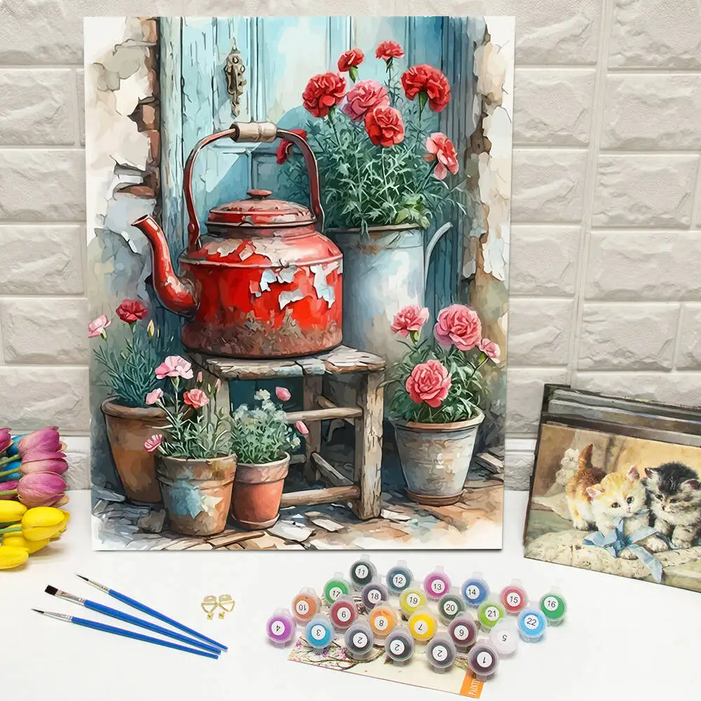 Ölgemälde nach Zahlen, Berglandschaft, DIY, digitale Malerei, Haus, Baum, Landschaft, Bild, Kunsthandwerk auf Leinwand, handgemaltes Geschenk