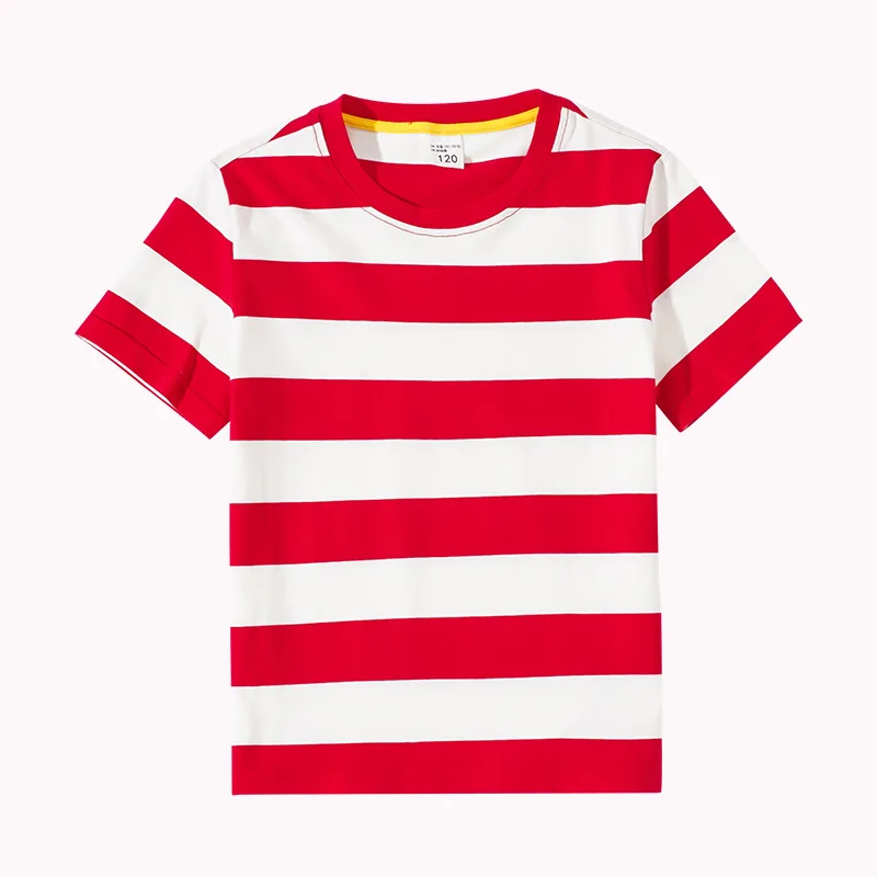 DE PEACH 2023 Summer Baby Boys Short Sleeve T-Shirt Kids Girls Striped Tshirt Toddler Children Cotton Casual O-Neck Tops Unisex