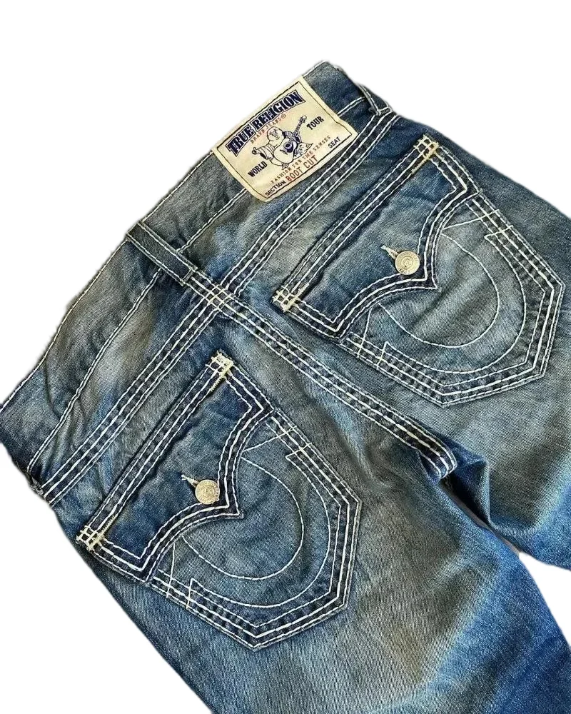 Y2k True Faith Weiße Dicke Linie Jeans Straße Männer und Frauen Harajuku Lose Retro Hohe Taille Gerade Breite Jeans Slouchy Jeans