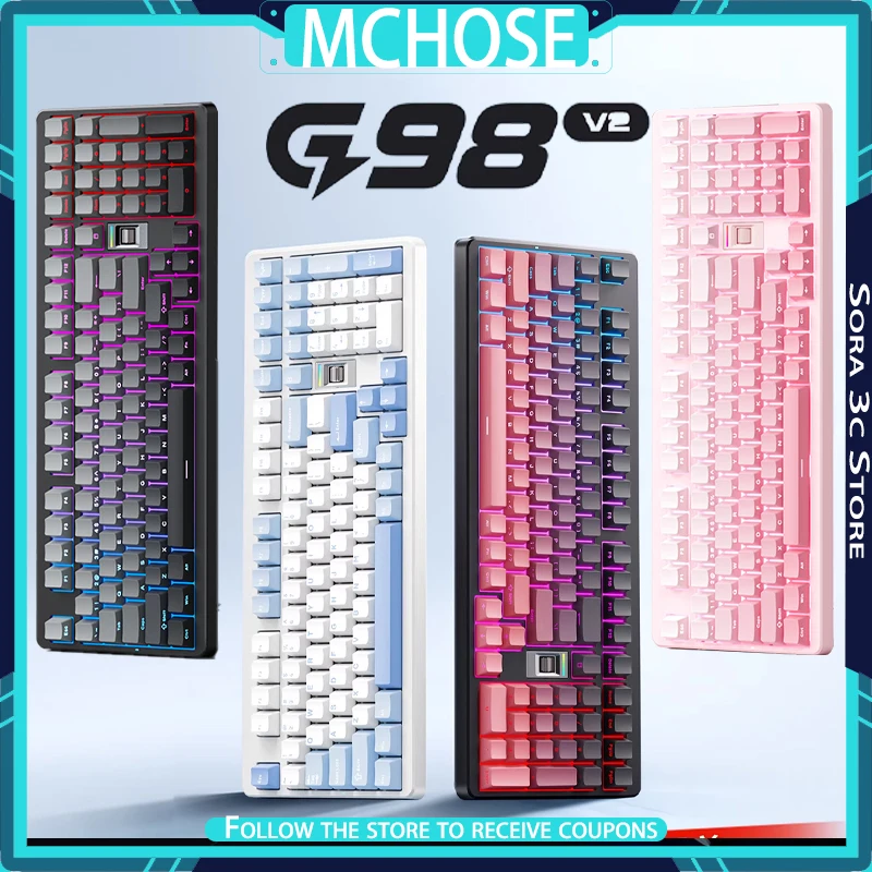 

MCHOSE G98 V2 Mechanical Keyboard Wireless Bluetooth Tri Mode with Volume Knob Long Battery Life Customized Gaming Keyboard Gift