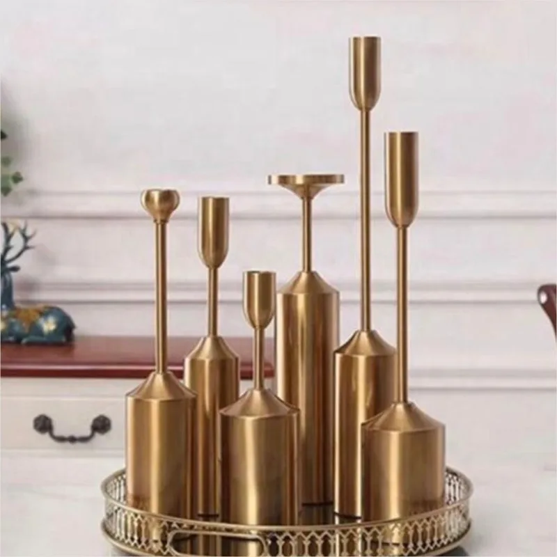 Modern Golden Copper Candlestick Stand Home and Wedding Interior Decoration Set Birthday and Valentine's Day