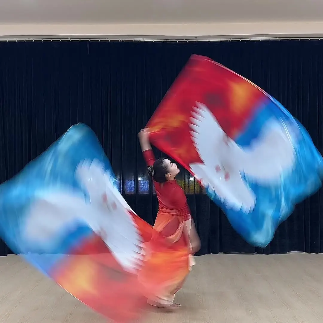 2개 세트 예배 깃발, 조절 가능한 막대 포함, 찬양 춤 비둘기 깃발, 직사각형 빨강 파랑 색상, 앵글 윙 교회 배너, 무대 소품