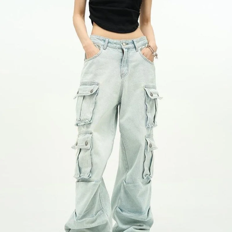 

Women's American-Style Retro Washed Multi-Pocket Jeans Summer2025New Loose Straight Wide Leg Casual Working Pants