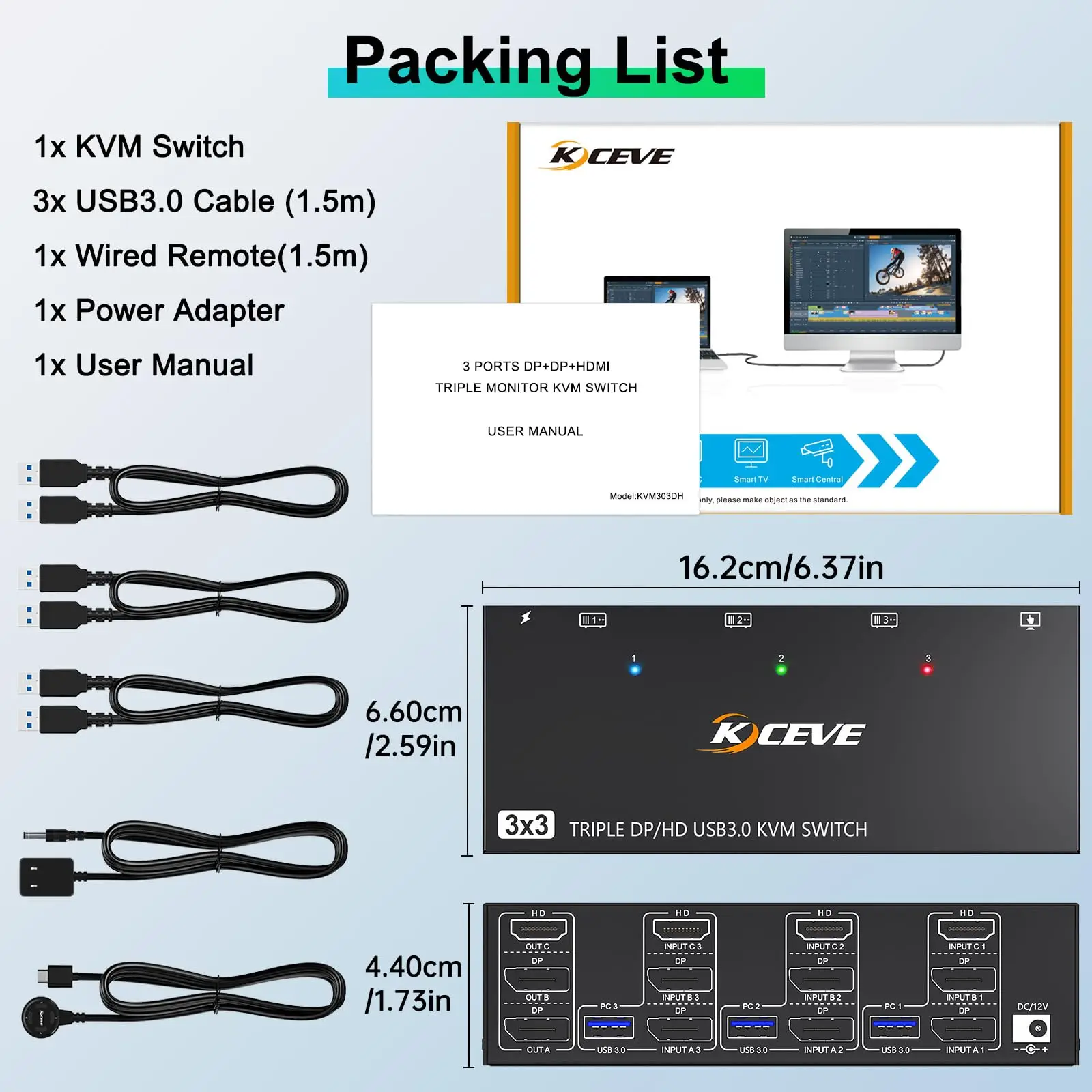 KVM Switch 3/2 Monitors 3 Computers 8K@60Hz,HDMI Displayport Triple Monitor/Dual Monitor Mixed Display KVM with 4 USB 3.0 Ports image 3