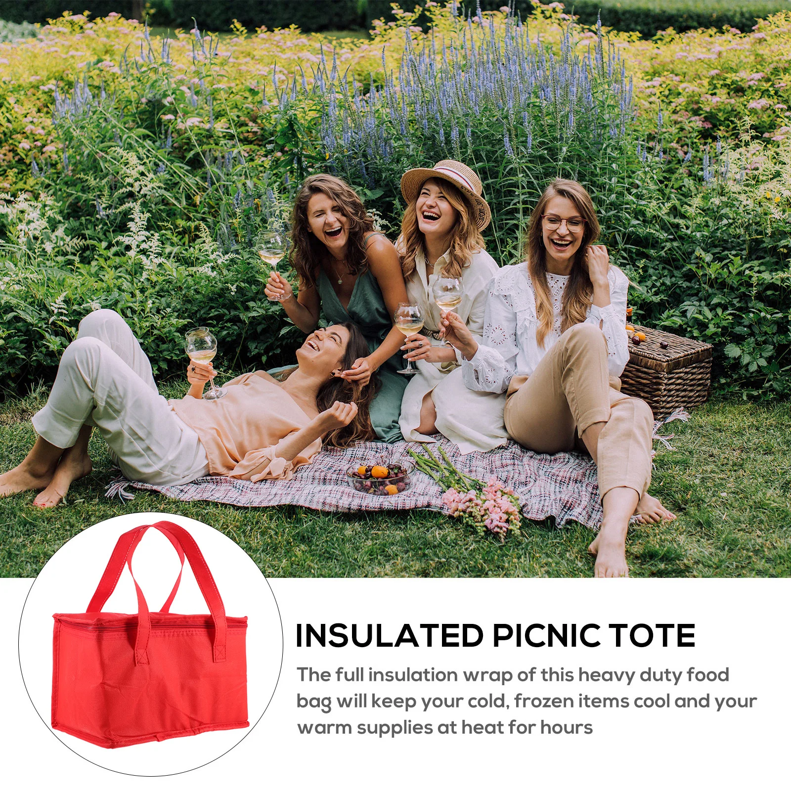 

4Pcs Insulation Bags Portable Lunchbox Multipurpose Nonwoven Fabric Reusable Washable Snack Carrying Red