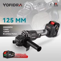 Yofidra 125MM Brushless Electric Angle Grinder M14 3 Gears Grinding Cutting Polishing Woodworking Machine For Makita 18V Battery