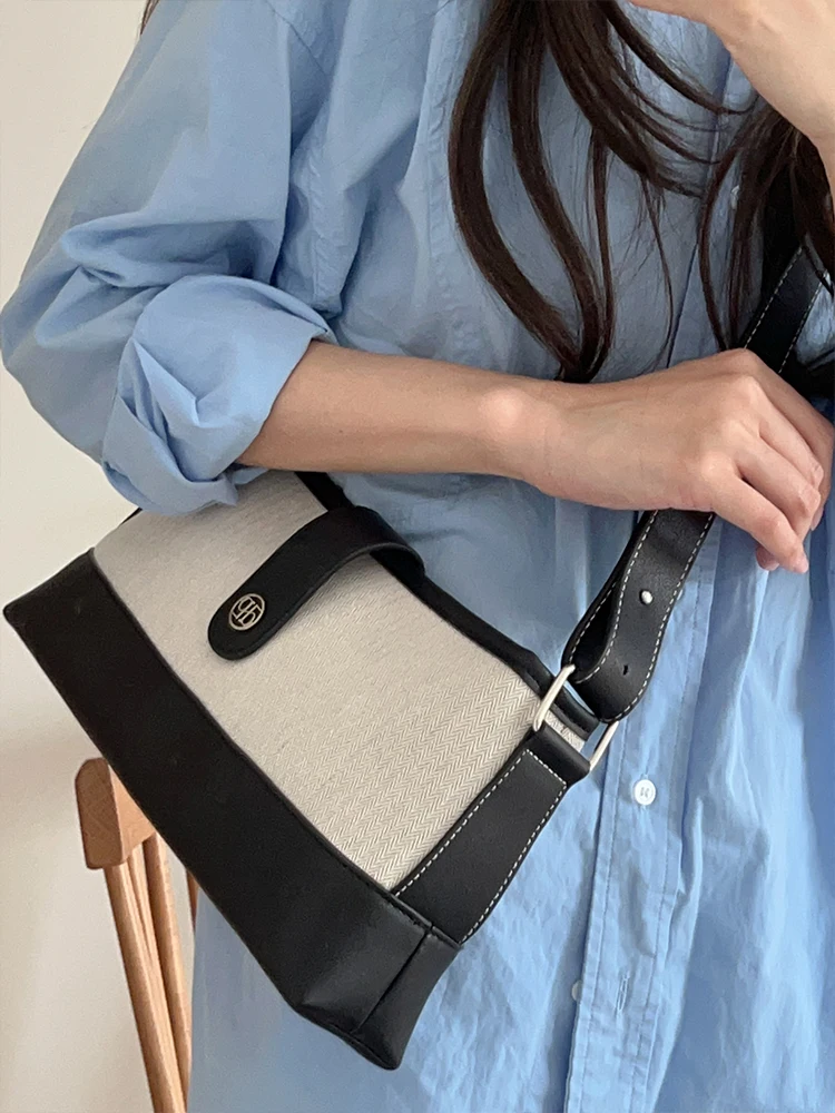 Niche Designer Brand Сумка New High Quality Canvas Cowhide Shoulder Bag Underarm 가방 Handbag for Women Hot Sale Bolsas Femininas