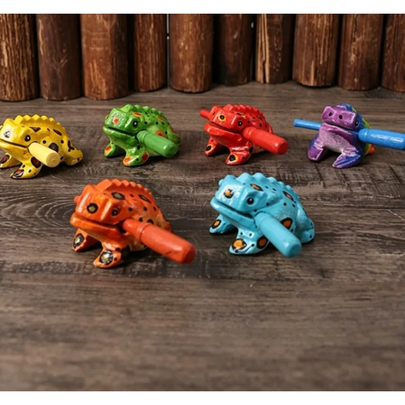 Colorful Handcrafted Wooden Frog Musical Toy, Lucky Frog Percussion Craft,Stress‑Relief Ornament for Home Office Desk Decoration