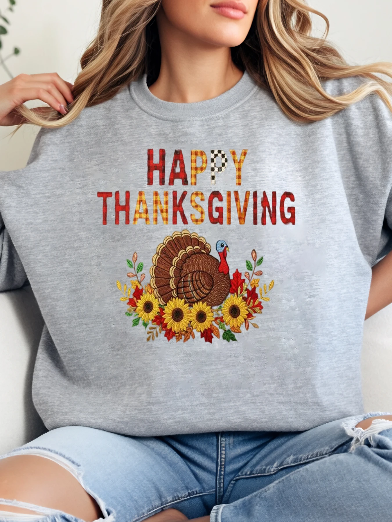 

Толстовка с принтом подсолнуха и Турции, женская повседневная осенняя праздничная одежда, серая, больших размеров