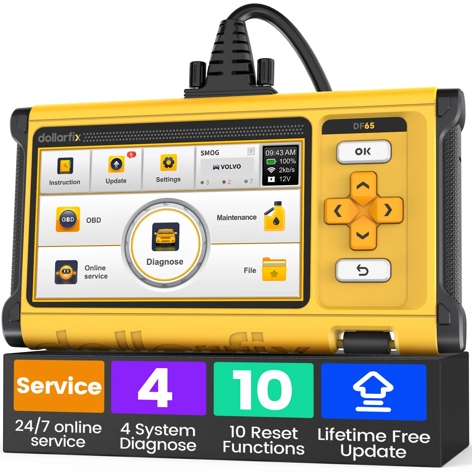 DollarFix DF65 Lifetime Free Car Diagnostic Tool ECM SRS ABS TCM System Scan OIL DPF Gearbox 10 Reset 2+32G Auto OBD2 Scanner