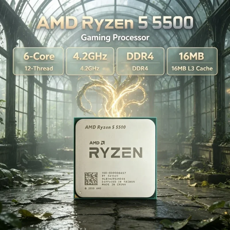 AMD Ryzen 5 R5 5500 6-Core 12-Thread Desktop CPU 4.2GHz Boost 3.6GHz Base 16MB L3 Cache 7nm 65W AM4 DDR4 for Gaming