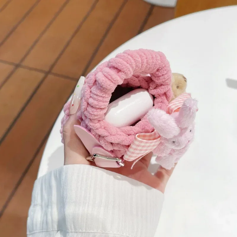 Casing AirPods 1 2 3 Pro, sarung HP Universal tas anyaman kelinci untuk AirPods 4 Airpod 1 2 3 Pro 2 Bluetooth Earbuds pelindung