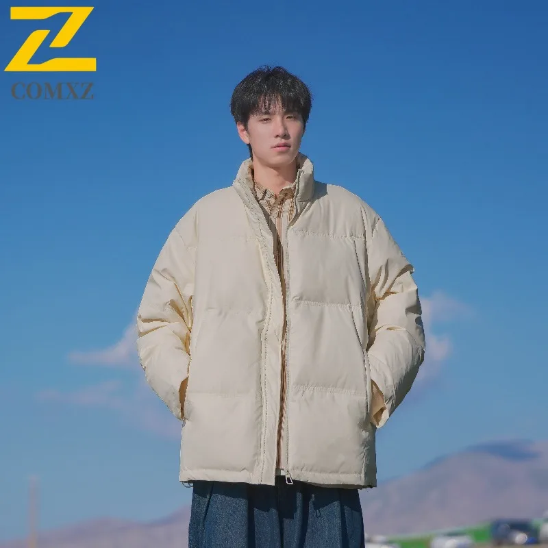 COMXZ Men Parker Coat Thickened Warm Ski Street Windproof Cold-Resistant Travel Cotton-Padded Jacket Loose Snow Puffer Jackets
