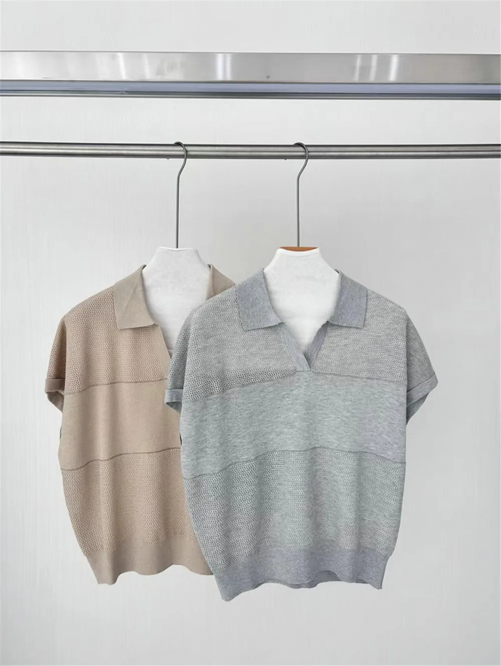 

Women's Clothing 25 Spring/Summer New Item Linen Silk Blend POLO Collar Knitted Comfortable Breathable Loose Short Sleeved Top