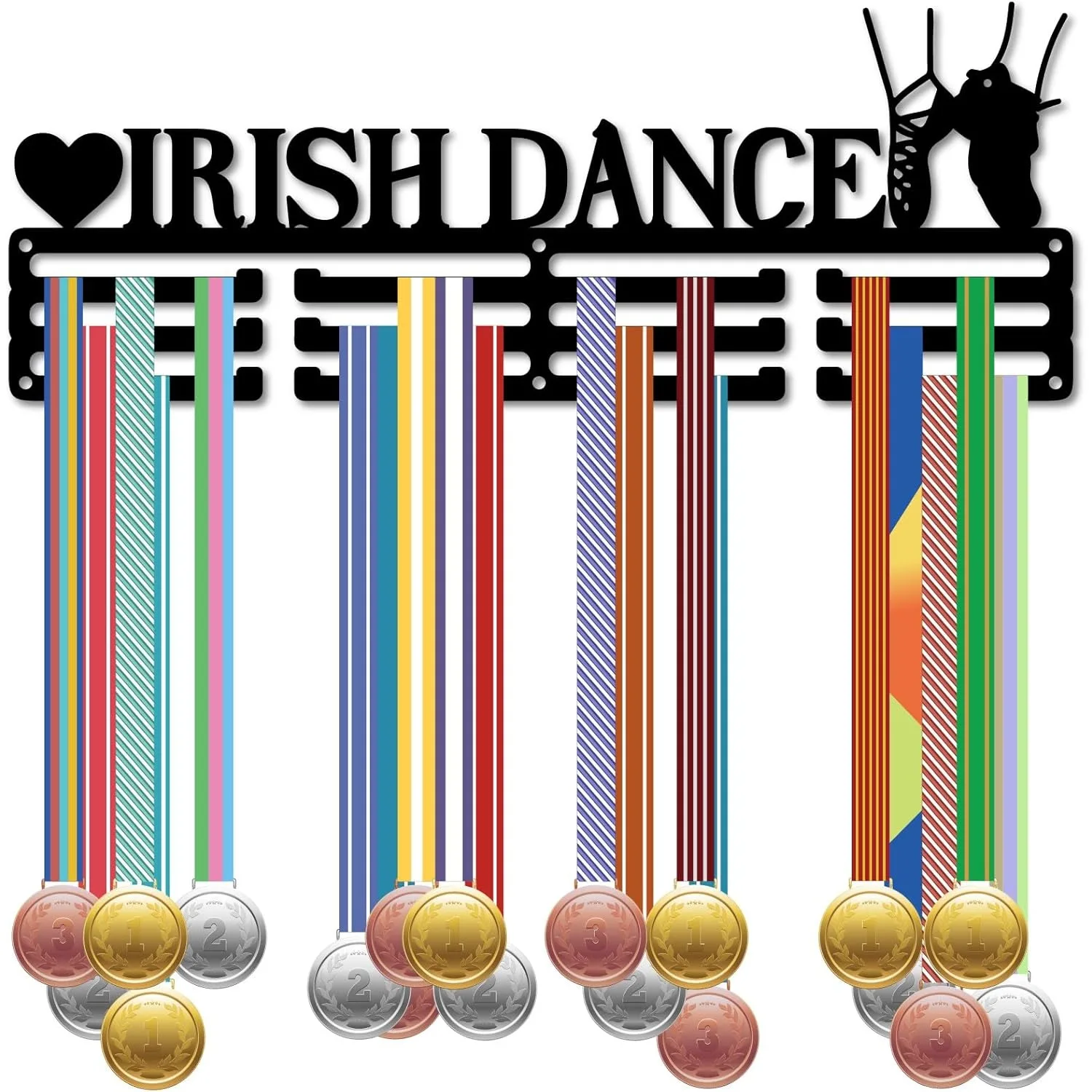 Irish Dance Medal Holder Wall Mount, 12-Line Metal Display Rack for Dancing Sports Awards Lanyard Ribbons Organizer, Athlete Mar