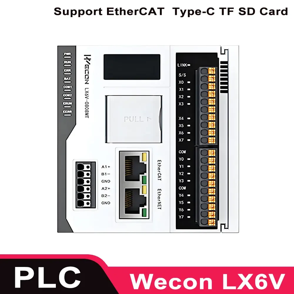 Wecon PLC LX6V 0808MT DB DC DD Programmable Logic Controller Support EtherCAT Type-C TF SD Card  PLC Rs485 Ethernet