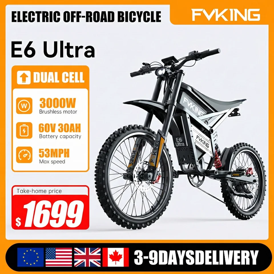 FVKING E6 Ultra Electric Bike 6000W Peak Electric Dirt Bike 60V30AH Battery 100km Speed 80Kmh Mountain Electric Motorcycle Adult image 2