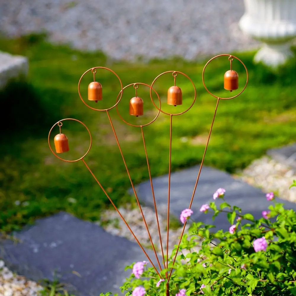 Retro Metal Wind Chimes Stake Ring Ornament Decorative Garden Outdoor Yard Patio Balcony Art Decoration