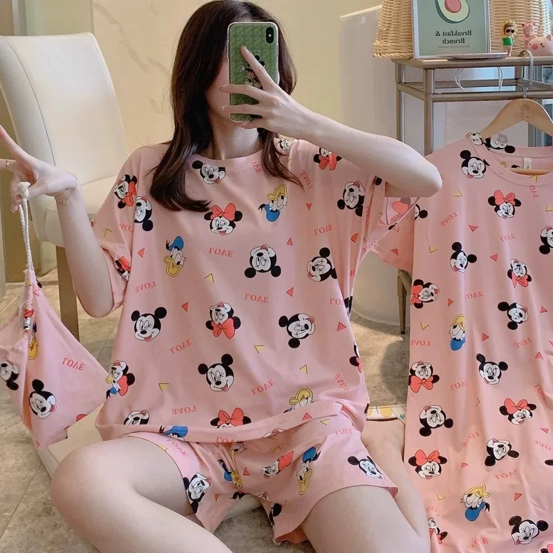 Pajamas Women's Summer Mickey Minnie Cartoon Loose Pajamas Suit Student Short-sleeved Shorts Korean Version Home Clothes Suit