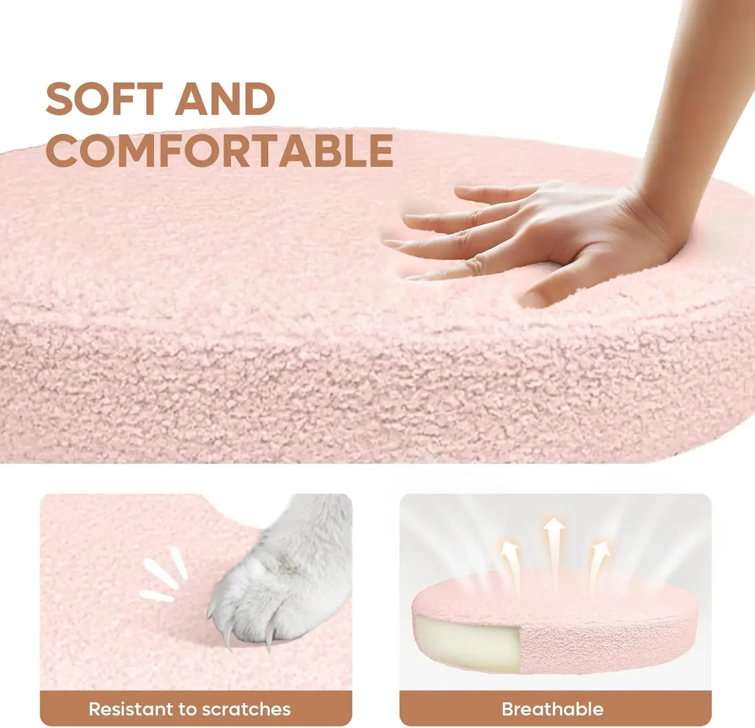 Ergonomic Swivel Meditation Chair, Height-Adjustable, 360° Rotating, Pink Teddy Fabric, for ADHD & Home Office