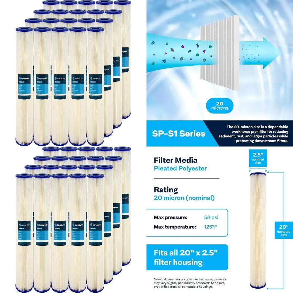 

Картриджный фильтр для осадочных частиц из полиэтилена, гофрированный, 20x2,5 дюйма, 20 микрон, упаковка 20 шт.