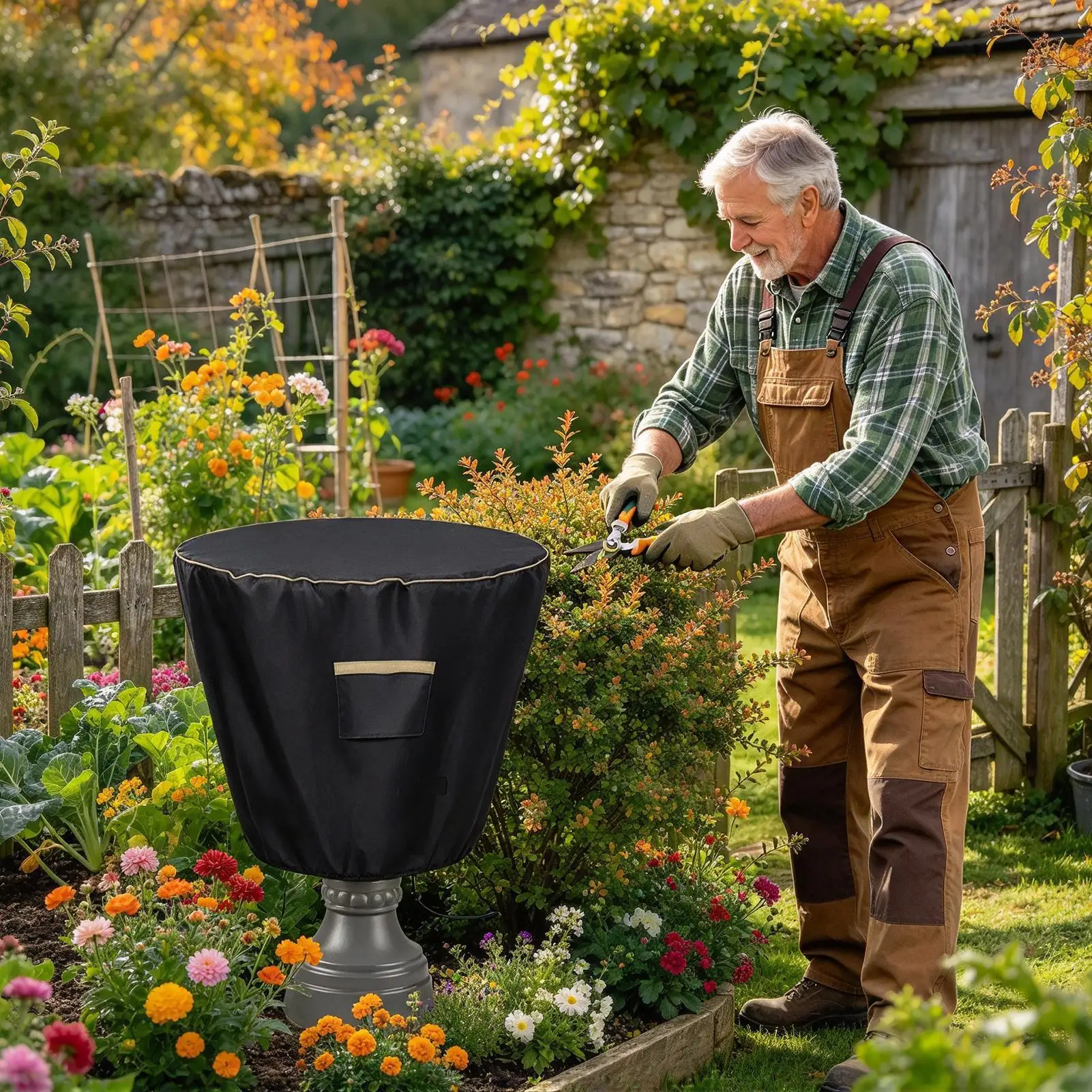 Bird Bath Cover Windproof 400D Oxford Cloth Drawstring Protector Bird Bath Fountain Cover For Patio Courtyard Park Lawn