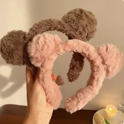 Plush Cute Bear Ears Hairbands Cute Headwear Bear Ears Washing Face Hairbands Winter Furry Plush Headband